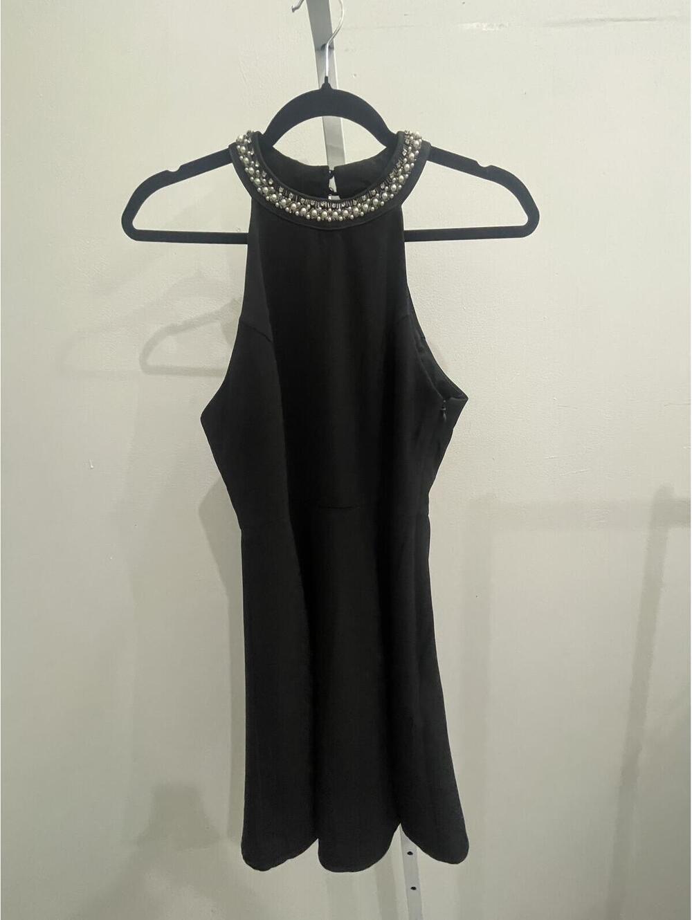 Black Sleeveless Dress with Beaded Neckline by One Clothing LA